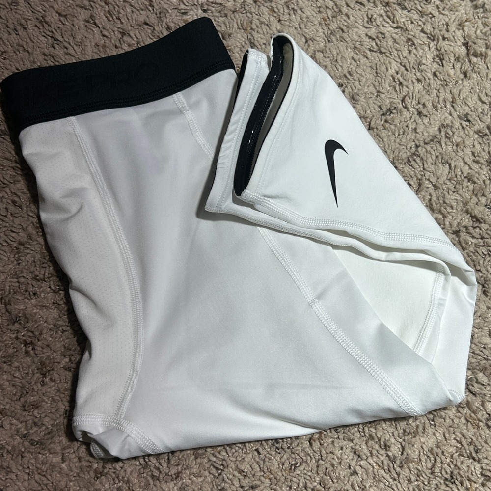 Nike Pro Dri-FIT Boys 3/4 Compression Tights White Black Waistband Size Large - Picture 12 of 12